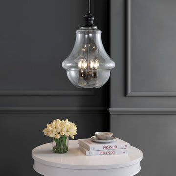 Adam Adjustable Metal/Glass LED Pendant - JONATHAN Y